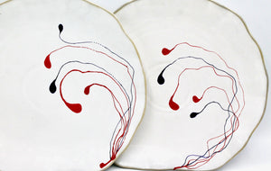 My House by Marine dining plates set 4 Hand Painted Ceramic Dinner Plates Set: Abstract Tabletop Decor