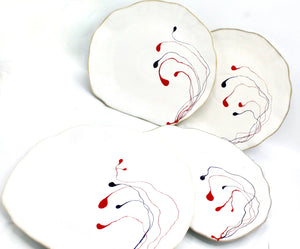 My House by Marine dining plates set 4 Hand Painted Ceramic Dinner Plates Set: Abstract Tabletop Decor