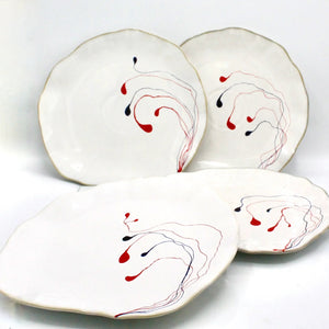My House by Marine dining plates set 4 Hand Painted Ceramic Dinner Plates Set: Abstract Tabletop Decor