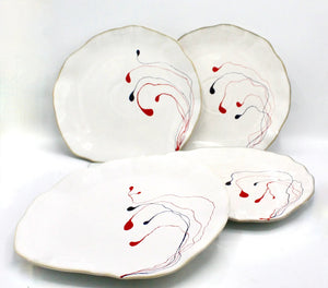 My House by Marine dining plates set 4 Hand Painted Ceramic Dinner Plates Set: Abstract Tabletop Decor