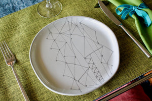 My House by Marine dining plates set 4 Modern Abstract Enamel Salad Plates: Elegant Silver Hand-Painted Set for Sophisticated Dining