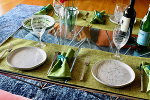 My House by Marine dining plates set 4 Modern Abstract Enamel Salad Plates: Elegant Silver Hand-Painted Set for Sophisticated Dining