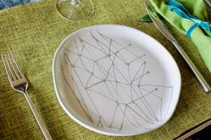 My House by Marine dining plates set 4 Modern Abstract Enamel Salad Plates: Elegant Silver Hand-Painted Set for Sophisticated Dining