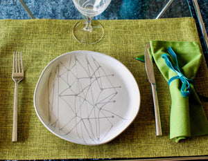 My House by Marine dining plates set 4 Modern Abstract Enamel Salad Plates: Elegant Silver Hand-Painted Set for Sophisticated Dining