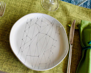 My House by Marine dining plates set 4 Modern Abstract Enamel Salad Plates: Elegant Silver Hand-Painted Set for Sophisticated Dining