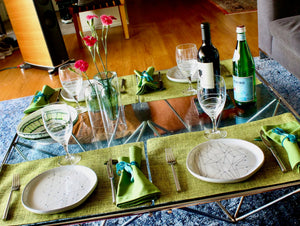 My House by Marine dining plates set 4 Modern Abstract Enamel Salad Plates: Elegant Silver Hand-Painted Set for Sophisticated Dining