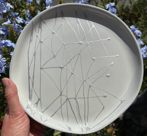 My House by Marine dining plates set 4 Modern Abstract Enamel Salad Plates: Elegant Silver Hand-Painted Set for Sophisticated Dining