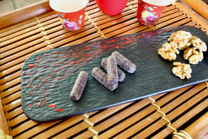 My House by Marine dining plates set 5 Handcrafted Black Ceramic and Red Enamel Sushi Plates - Modern Oriental Tabletop Decor