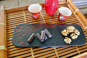 My House by Marine dining plates set 5 Handcrafted Black Ceramic and Red Enamel Sushi Plates - Modern Oriental Tabletop Decor