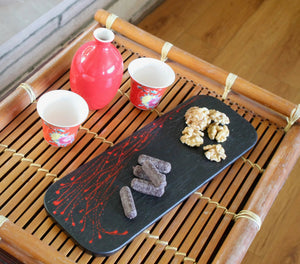 My House by Marine dining plates set 5 Handcrafted Black Ceramic and Red Enamel Sushi Plates - Modern Oriental Tabletop Decor
