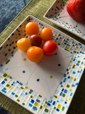 My House by Marine dining plates set 6 Salad/Dessert Ceramic Plates Set with Ceramic Spoons- Hand Painted Artisan Modern Decor