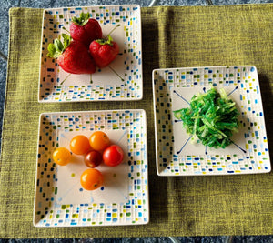 My House by Marine dining plates set 6 Salad/Dessert Ceramic Plates Set with Ceramic Spoons- Hand Painted Artisan Modern Decor