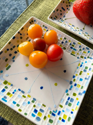My House by Marine dining plates set 6 Salad/Dessert Ceramic Plates Set with Ceramic Spoons- Hand Painted Artisan Modern Decor