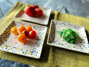 My House by Marine dining plates set 6 Salad/Dessert Ceramic Plates Set with Ceramic Spoons- Hand Painted Artisan Modern Decor