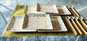 My House by Marine dining plates set 6 Salad/Dessert Ceramic Plates Set with Ceramic Spoons- Hand Painted Artisan Modern Decor
