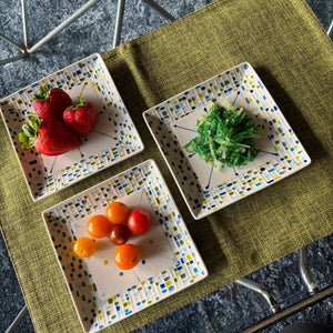 My House by Marine dining plates set 6 Salad/Dessert Ceramic Plates Set with Ceramic Spoons- Hand Painted Artisan Modern Decor