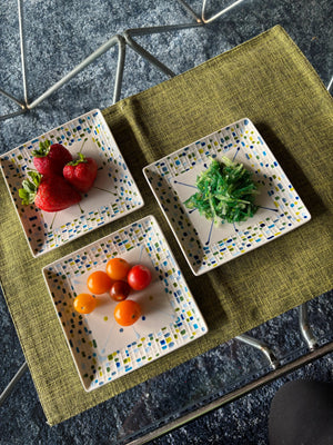 My House by Marine dining plates set 6 Salad/Dessert Ceramic Plates Set with Ceramic Spoons- Hand Painted Artisan Modern Decor