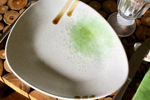 My House by Marine dining plates set 8 Japanese Ceramic Plate Set Off-White with Green Glaze Accents for Modern Decor