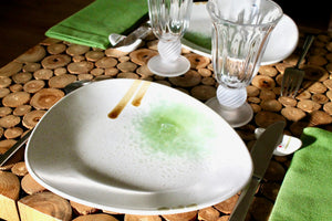 My House by Marine dining plates set 8 Japanese Ceramic Plate Set Off-White with Green Glaze Accents for Modern Decor