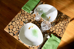 My House by Marine dining plates set 8 Japanese Ceramic Plate Set Off-White with Green Glaze Accents for Modern Decor