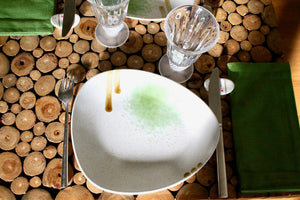 My House by Marine dining plates set 8 Japanese Ceramic Plate Set Off-White with Green Glaze Accents for Modern Decor