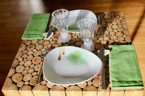 My House by Marine dining plates set 8 Japanese Ceramic Plate Set Off-White with Green Glaze Accents for Modern Decor