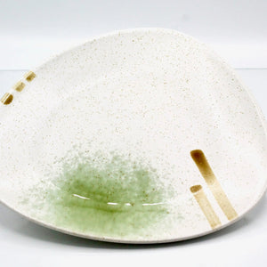 My House by Marine dining plates set 8 Japanese Ceramic Plate Set Off-White with Green Glaze Accents for Modern Decor