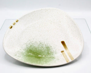 My House by Marine dining plates set 8 Japanese Ceramic Plate Set Off-White with Green Glaze Accents for Modern Decor