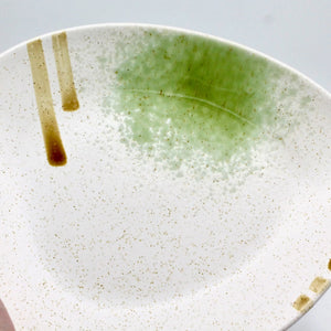 My House by Marine dining plates set 8 Japanese Ceramic Plate Set Off-White with Green Glaze Accents for Modern Decor