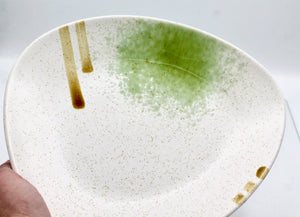 My House by Marine dining plates set 8 Japanese Ceramic Plate Set Off-White with Green Glaze Accents for Modern Decor