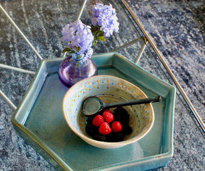 My House by Marine dining plates set Artisan Greek-Inspired Pale Blue Ceramic Fruit Bowl with Spoon - Handmade Antiquity Style Table Decor