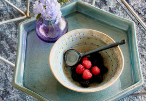 My House by Marine dining plates set Artisan Greek-Inspired Pale Blue Ceramic Fruit Bowl with Spoon - Handmade Antiquity Style Table Decor