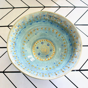 My House by Marine dining plates set Artisan Greek-Inspired Pale Blue Ceramic Fruit Bowl with Spoon - Handmade Antiquity Style Table Decor