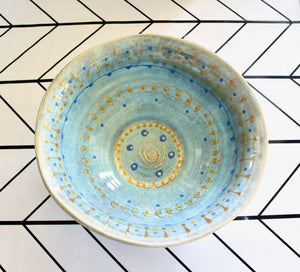 My House by Marine dining plates set Artisan Greek-Inspired Pale Blue Ceramic Fruit Bowl with Spoon - Handmade Antiquity Style Table Decor