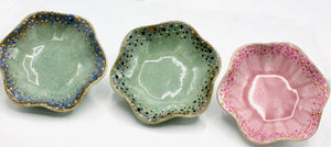 My House by Marine dining plates set Hand Painted Porcelain Ring Dish: Wavy Trinket Plate with Gold Dots