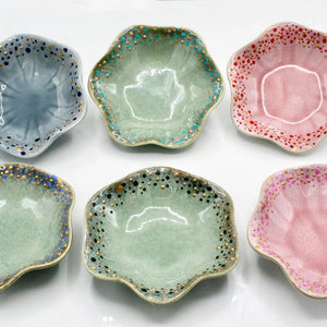 My House by Marine dining plates set Hand Painted Porcelain Ring Dish: Wavy Trinket Plate with Gold Dots