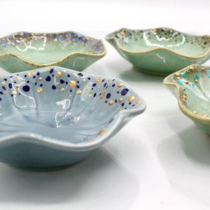 My House by Marine dining plates set Hand Painted Porcelain Ring Dish: Wavy Trinket Plate with Gold Dots