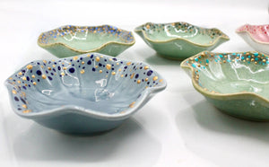 My House by Marine dining plates set Hand Painted Porcelain Ring Dish: Wavy Trinket Plate with Gold Dots