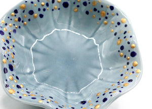 My House by Marine dining plates set GREY-Navy & Gold Dots Hand Painted Porcelain Ring Dish: Wavy Trinket Plate with Gold Dots