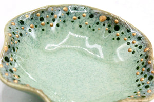 My House by Marine dining plates set GREEN-Green&GoldDots Hand Painted Porcelain Ring Dish: Wavy Trinket Plate with Gold Dots