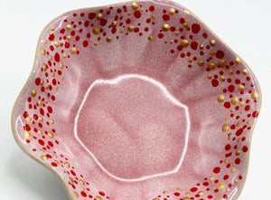 My House by Marine dining plates set PINK-Red&Gold Dots Hand Painted Porcelain Ring Dish: Wavy Trinket Plate with Gold Dots