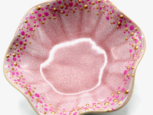 My House by Marine dining plates set PINK-Pink&Gold Dots Hand Painted Porcelain Ring Dish: Wavy Trinket Plate with Gold Dots