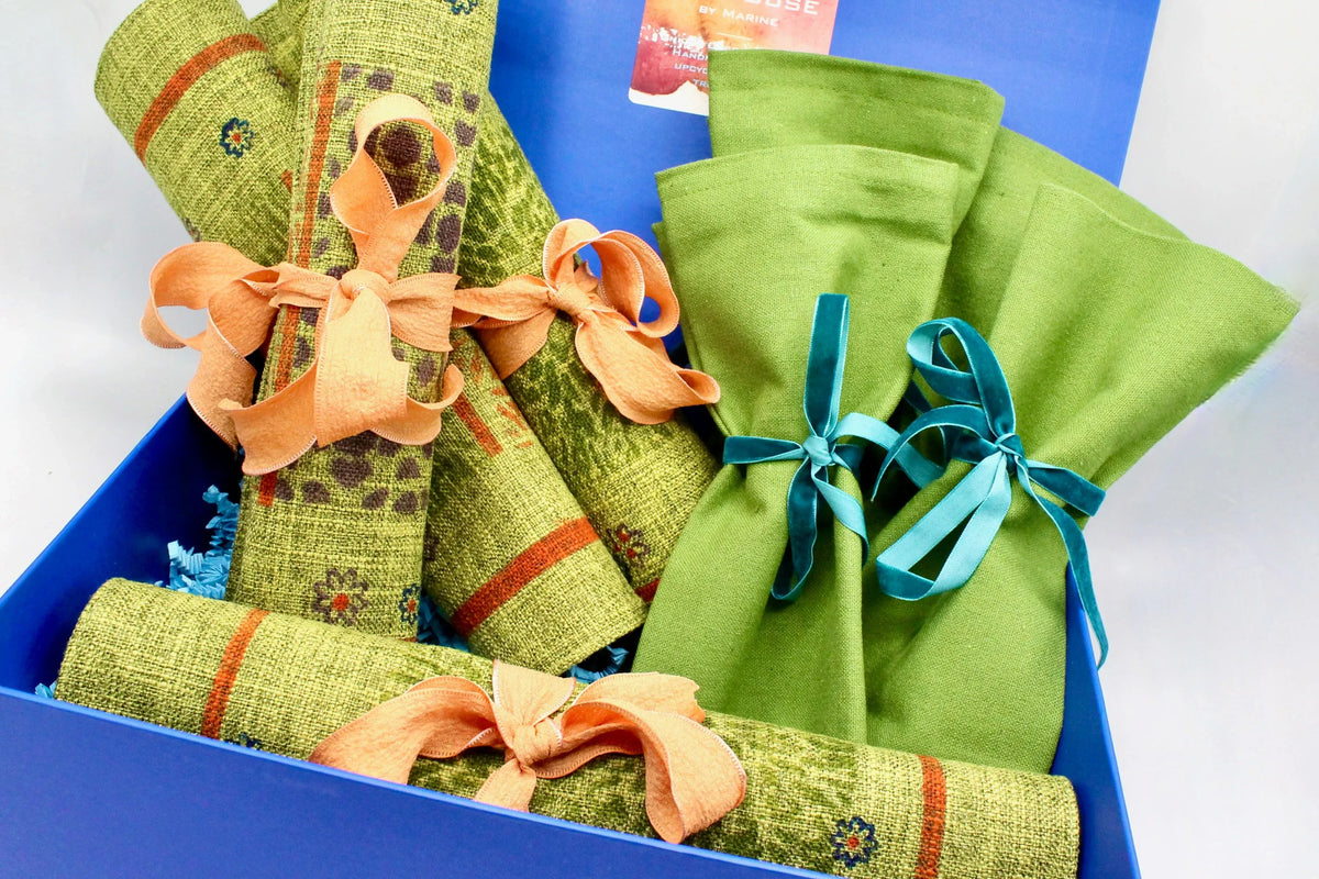 My House by Marine fabric placemats Sophisticated Set of Linen Placemats in Green Orange for Chic Dining