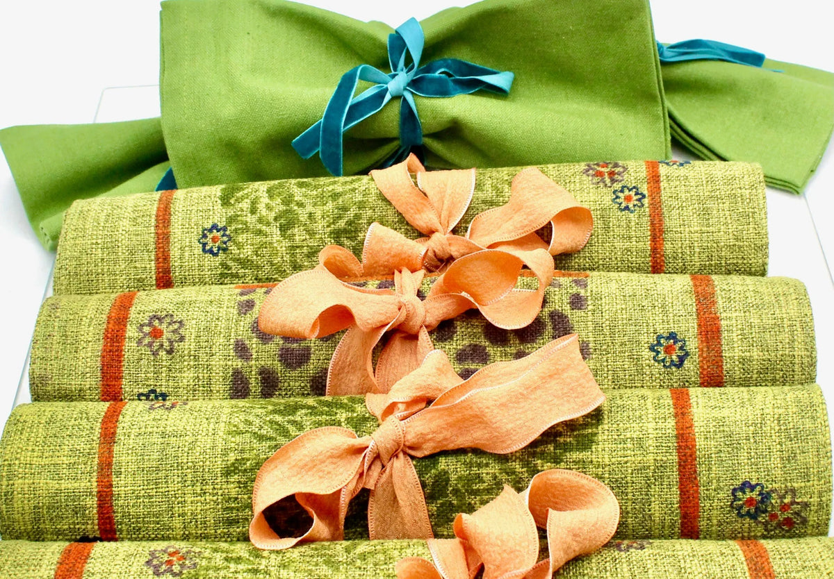 My House by Marine fabric placemats Sophisticated Set of Linen Placemats in Green Orange for Chic Dining