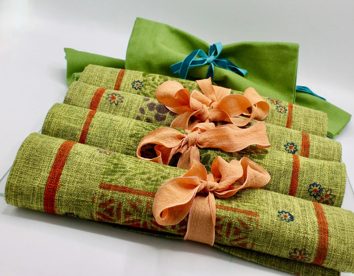 My House by Marine fabric placemats Sophisticated Set of Linen Placemats in Green Orange for Chic Dining
