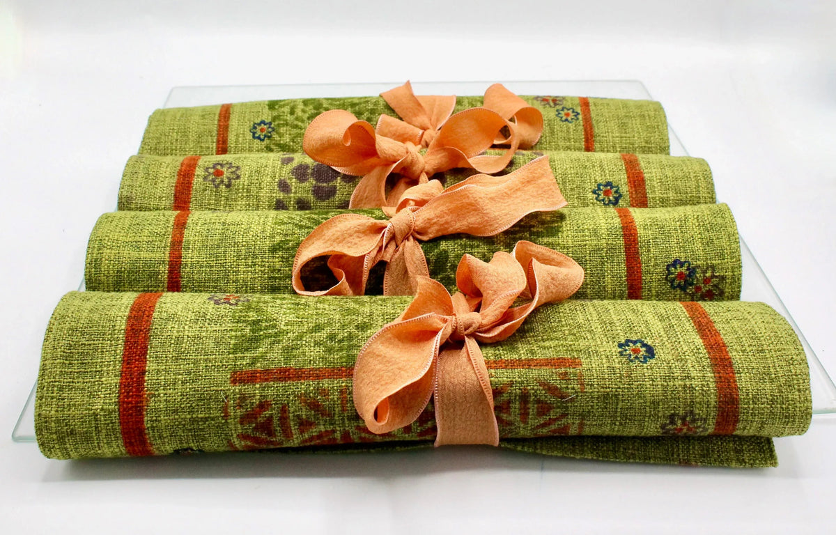 My House by Marine fabric placemats Sophisticated Set of Linen Placemats in Green Orange for Chic Dining