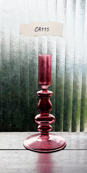 My House by Marine Glass Candleholders CA115-Old Rose Small Bright Yellow, Pink and Red Glass Candlesticks for Romantic Coffee Table Decor