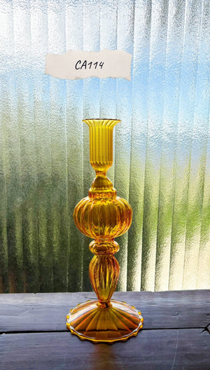 My House by Marine Glass Candleholders CA114a-Deep Yellow Ornate Bright Yellow, Pink and Red Glass Candlesticks for Romantic Coffee Table Decor