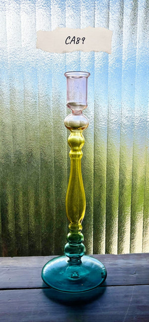 My House by Marine Glass Candleholders CA89-Multicolor Tall Bright Yellow, Pink and Red Glass Candlesticks for Romantic Coffee Table Decor