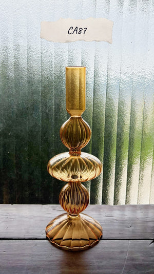 My House by Marine Glass Candleholders CA87-Rust Ornate Bright Yellow, Pink and Red Glass Candlesticks for Romantic Coffee Table Decor